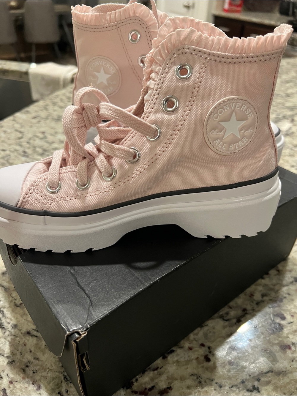 Converse Kids Pink Ruffle-Trim High-Top Platform Sneakers